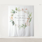 Blush Pink Floral Gold Geometric Vrijgezellenfeest Wandkleed (Voorkant)