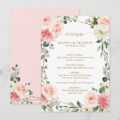 Blush Pink Floral Gold Geometric Wedding Menu (Voorkant / Achterkant)