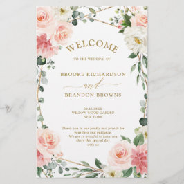 Blush Pink Floral Gold Geometric Wedding Programme