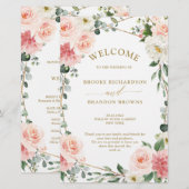 Blush Pink Floral Gold Geometric Wedding Programme (Voorkant / Achterkant)