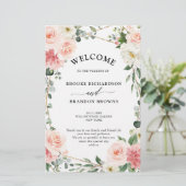 Blush Pink Floral Gold Geometric Wedding Programme (Staand voorkant)