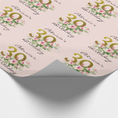 Blush Pink Floral Gold Glitter 30th Birthday Cadeaupapier (Hoek)