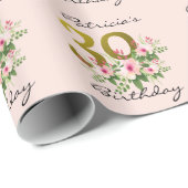 Blush Pink Floral Gold Glitter 30th Birthday Cadeaupapier (Rol Hoek)