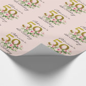 Blush Pink Floral Gold Glitter 50e verjaardag Cadeaupapier (Hoek)