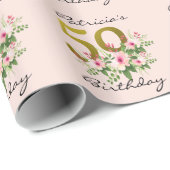 Blush Pink Floral Gold Glitter 50e verjaardag Cadeaupapier (Rol Hoek)