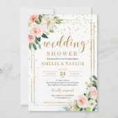 Blush Pink Floral Gold glitter boho bruiloft Kaart (Voorkant)