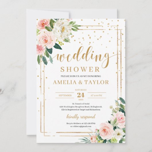 Blush Pink Floral Gold glitter boho bruiloft Kaart (Voorkant)