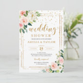 Blush Pink Floral Gold glitter boho bruiloft Kaart (Staand voorkant)