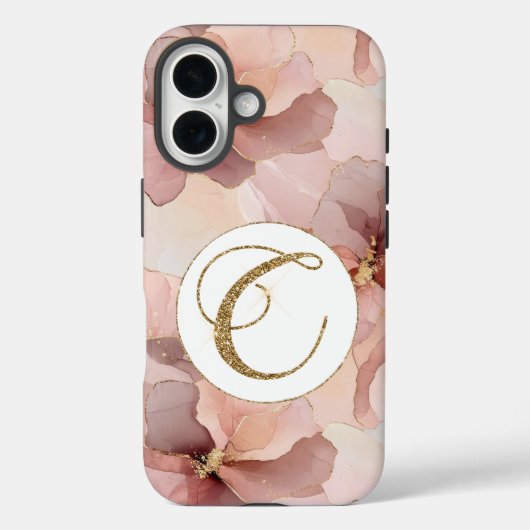 Blush Pink Floral Gold Glitter Letter C Case-Mate iPhone Case (Achterkant)