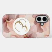 Blush Pink Floral Gold Glitter Letter E Case-Mate iPhone Case (Achterkant (horizontaal))
