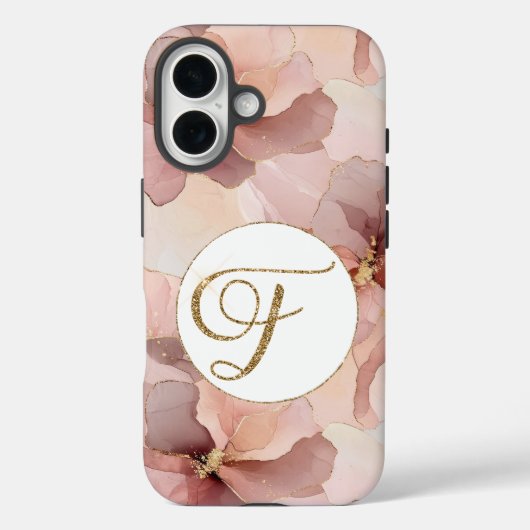 Blush Pink Floral Gold Glitter Letter F Case-Mate iPhone Case (Achterkant)