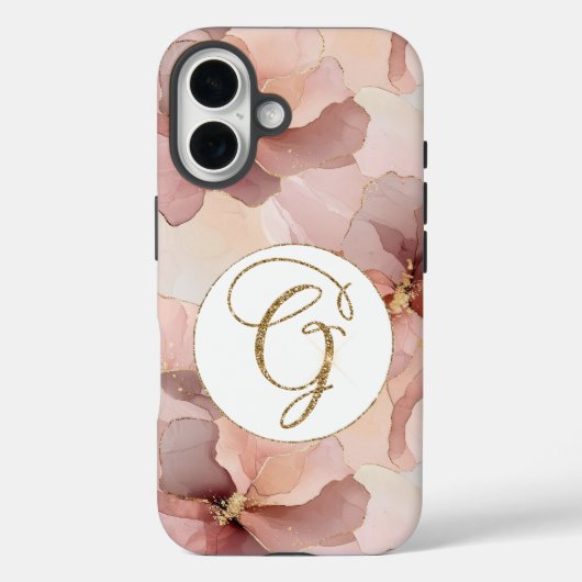 Blush Pink Floral Gold Glitter Letter G Case-Mate iPhone Case (Achterkant)
