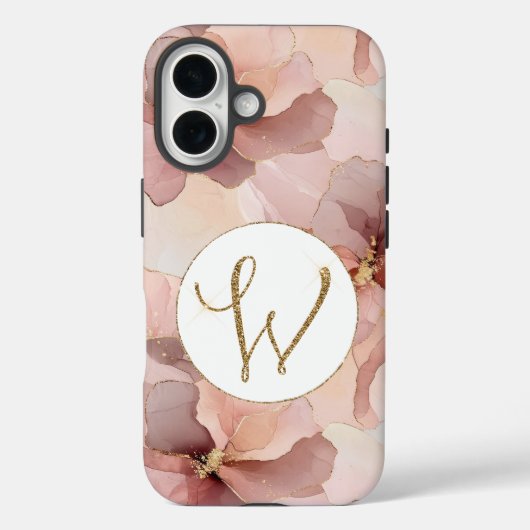 Blush Pink Floral Gold Glitter Letter W Case-Mate iPhone Case (Achterkant)