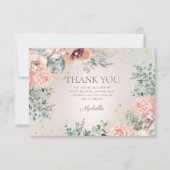 Blush Pink Floral Gold Glitter Verjaardag Dank u Bedankkaart (Voorkant)