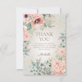 Blush Pink Floral Gold Glitter Verjaardag Dank u Bedankkaart (Voorkant)