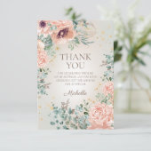 Blush Pink Floral Gold Glitter Verjaardag Dank u Bedankkaart (Staand voorkant)