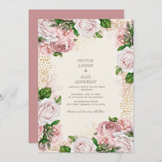 Blush Pink Floral Gold Glitter Weddenschap Kaart (Voorkant / Achterkant)