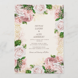 Blush Pink  Floral Gold Glitter Weddenschap Kaart