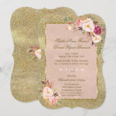 Blush Pink Floral Gold Glitter Weddenschap Kaart (Voorkant / Achterkant)