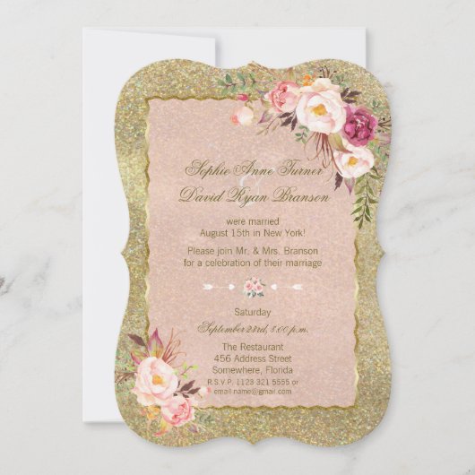 Blush Pink Floral Gold Glitter Weddenschap Kaart (Voorkant)