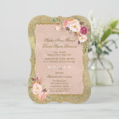 Blush Pink Floral Gold Glitter Weddenschap Kaart (Staand voorkant)