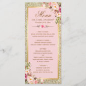 Blush Pink Floral Gold Glitter Weddenschap Menu (Voorkant)
