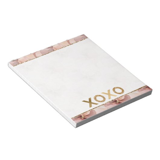 Blush Pink Floral Gold Glitter XOXO Notitieblok (Schuin)