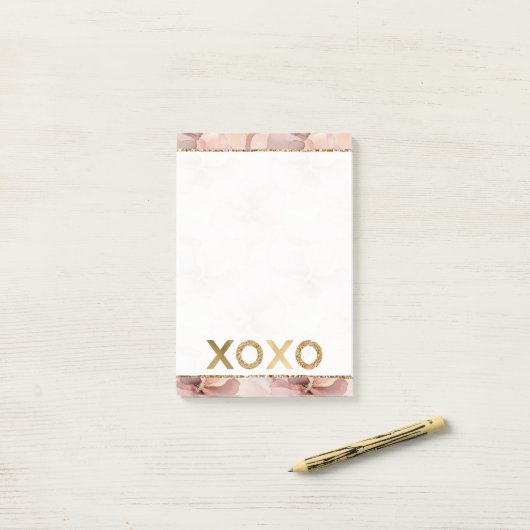 Blush Pink Floral Gold Glitter XOXO Post-it® Notes (Op bureau)