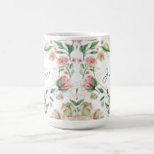 Blush Pink Floral Gold Heart Monogram Weddenschap Koffiemok (Center)