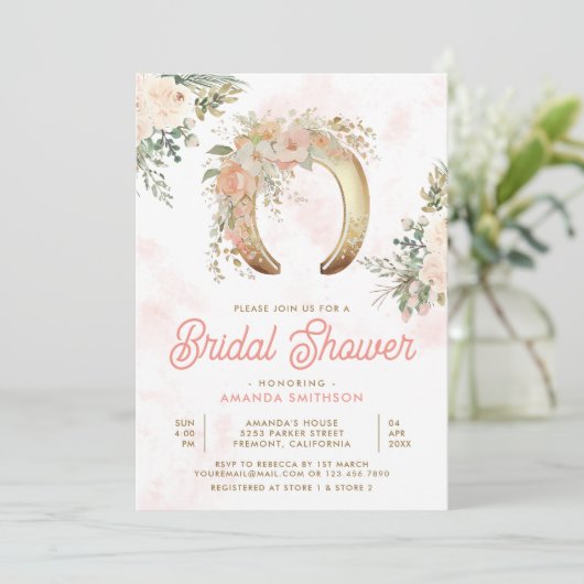 Blush Pink Floral Gold Hoefijzer Vrijgezellenfeest Kaart (Staand voorkant)