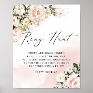 Blush Pink Floral Gold Leaves Ring Hunt Game Sign Poster
