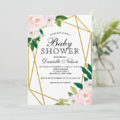 Blush Pink Floral Gold Lijst Baby shower Kaart (Staand voorkant)