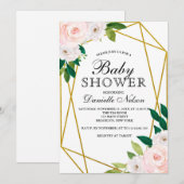 Blush Pink Floral Gold Lijst Baby shower Kaart (Voorkant / Achterkant)