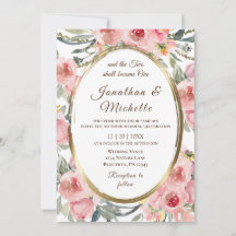 Blush Pink Floral Gold Lijst Christelijk bruiloft