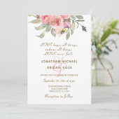 Blush Pink Floral Gold Lijst Christelijk bruiloft Kaart (Staand voorkant)