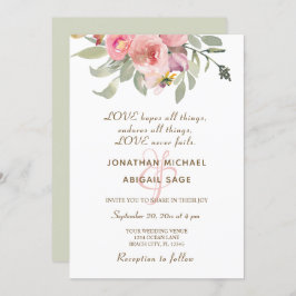 Blush Pink Floral Gold Lijst Christelijk bruiloft Kaart