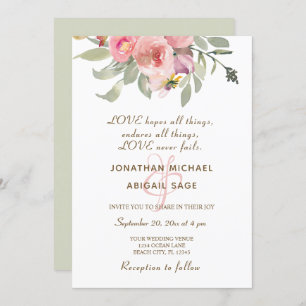 Blush Pink Floral Gold Lijst Christelijk bruiloft Kaart