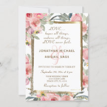 Blush Pink Floral Gold Lijst Christelijk bruiloft