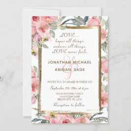 Blush Pink Floral Gold Lijst Christelijk bruiloft Kaart