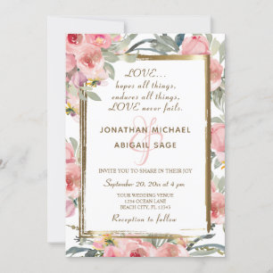 Blush Pink Floral Gold Lijst Christelijk bruiloft Kaart