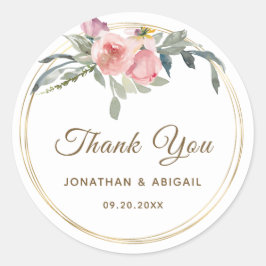 Blush Pink Floral Gold Lijst Hartelijk dank voor u Ronde Sticker