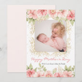 Blush Pink Floral Gold Lijst Moederdag Foto Feestdagenkaart (Voorkant / Achterkant)