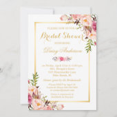 Blush Pink Floral Gold Lijst Vrijgezellenfeest Kaart (Voorkant)