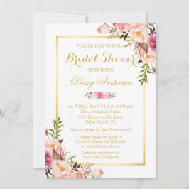 Blush Pink Floral Gold Lijst Vrijgezellenfeest Kaart