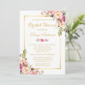 Blush Pink Floral Gold Lijst Vrijgezellenfeest Kaart (Staand voorkant)