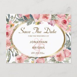 Blush Pink Floral Gold Lijst Weddenschap Red Dave Aankondigingskaart