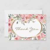 Blush Pink Floral Gold Lijst Wedding Bedankkaart (Voorkant)