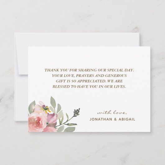 Blush Pink Floral Gold Lijst Wedding Bedankkaart (Achterkant)