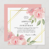 Blush Pink Floral Gold Lijst Wedding Kaart (Voorkant / Achterkant)