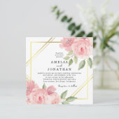 Blush Pink Floral Gold Lijst Wedding Kaart (Staand voorkant)